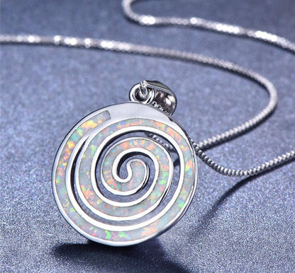 Spiral Koru White Fire Opal Necklace