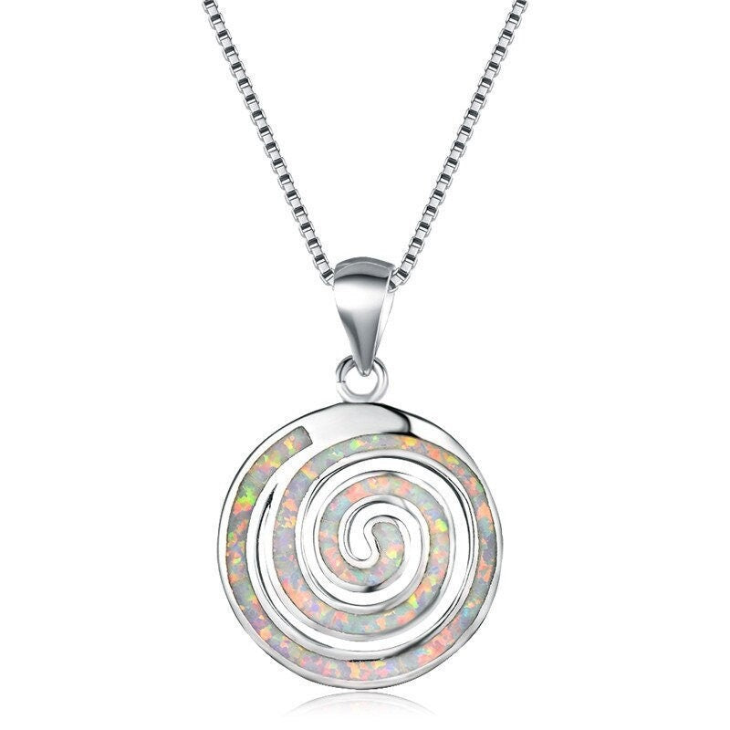 Spiral Koru White Fire Opal Necklace