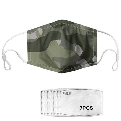 Lila Camo-Maske mit Filtern