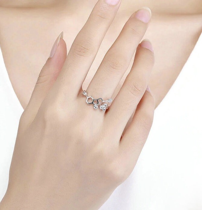 Serotonin Molecule 925 Sterling Silver Ring