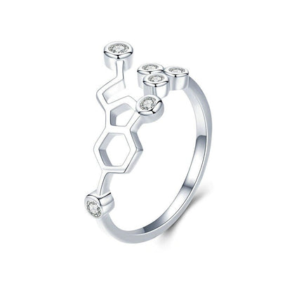 Serotonin-Molekül-Ring aus 925er Sterlingsilber