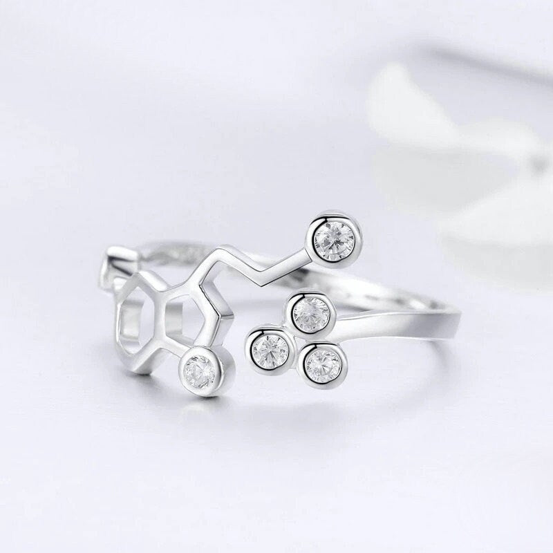 Serotonin Molecule 925 Sterling Silver Ring