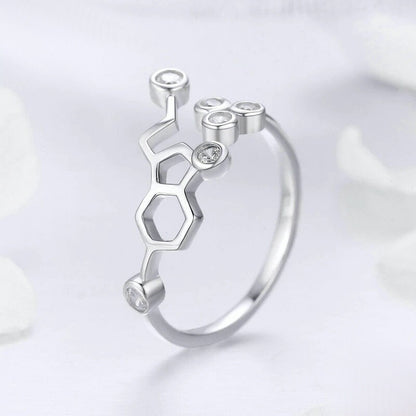 Bague en argent sterling 925 avec molécule de sérotonine