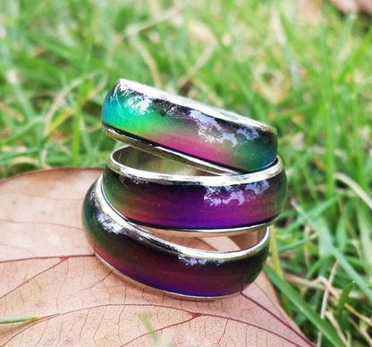 Bague d'humeur en titane arc-en-ciel