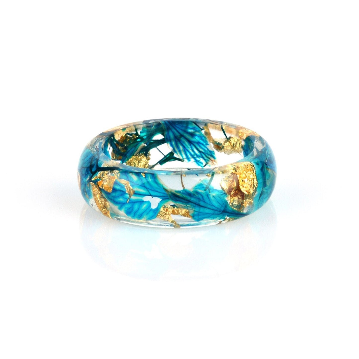 Botanischer Ring mit türkisen und blauen Blumen