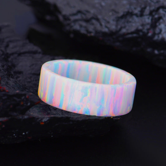 White Solid Opal Wedding Band