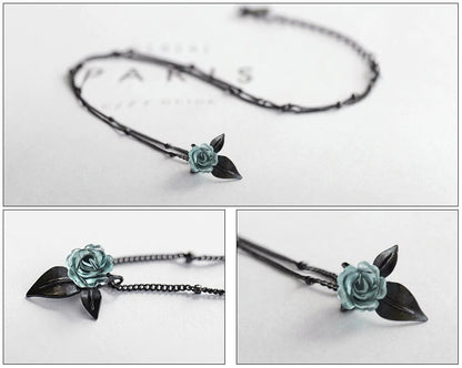 Collier en argent sterling 925 avec rose bleue