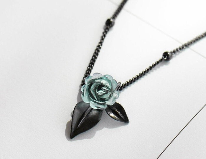 Blue Rose 925 Sterling Silver Necklace