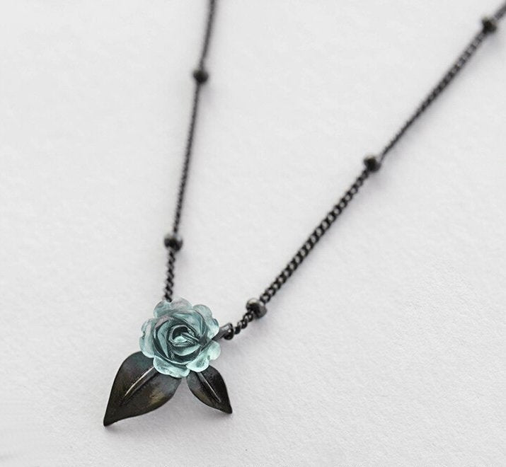 Blue Rose 925 Sterling Silver Necklace