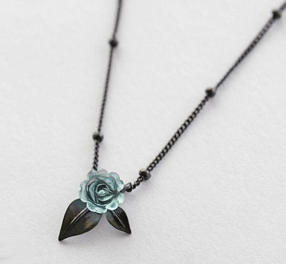 Blaue Rose 925 Sterling Silber Halskette