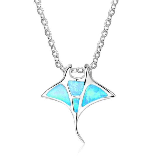 Opal Manta Ray Necklace 925 Sterling Silver