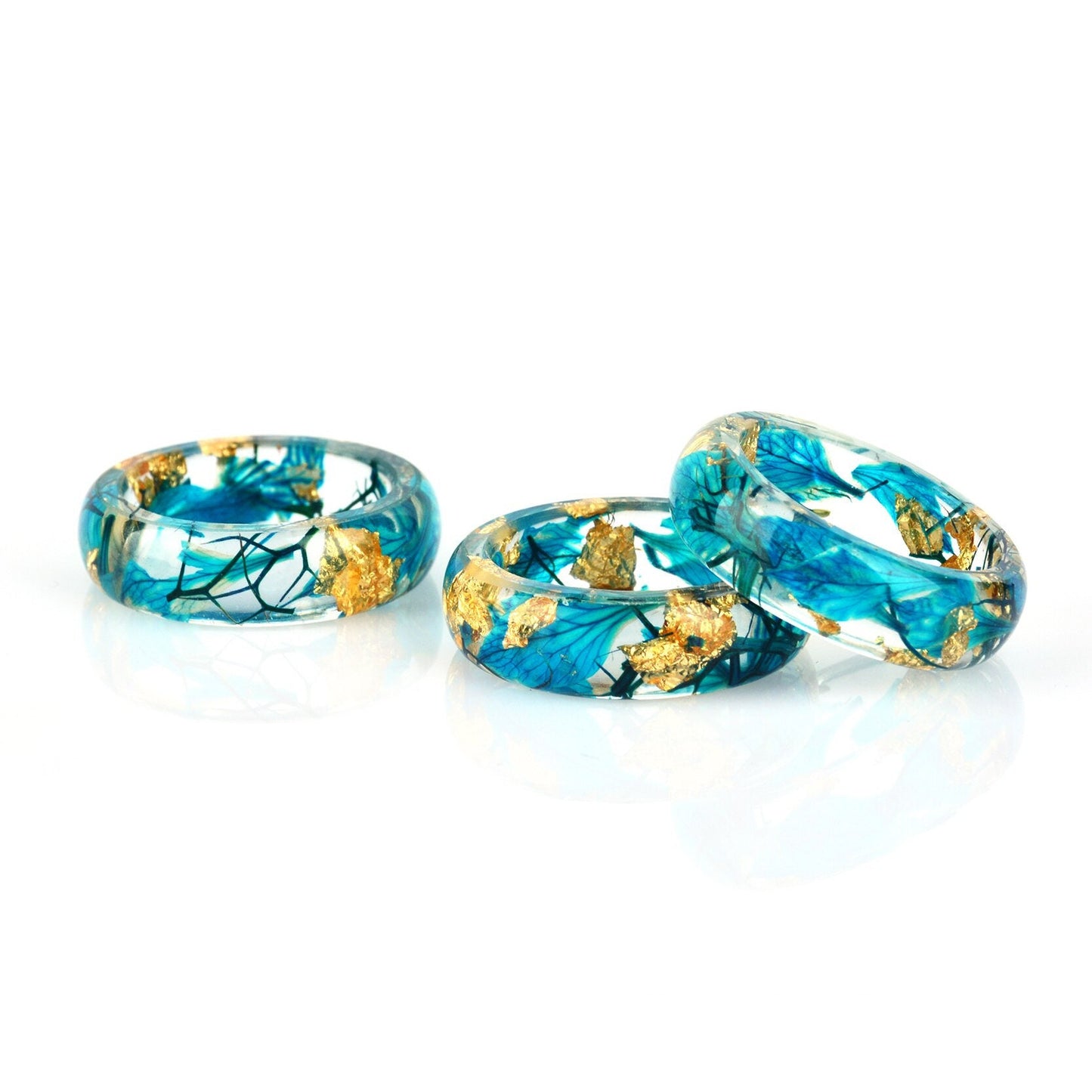 Bague Botanique Fleurs Turquoise &amp; Bleues