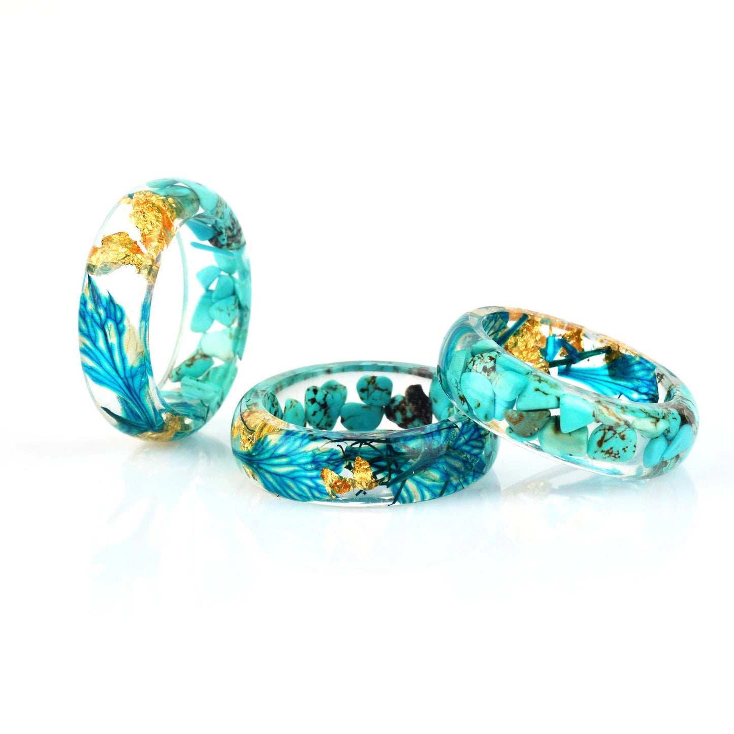 Turquoise & Blue Flowers Botanical Ring