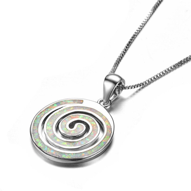 Spiral Koru White Fire Opal Necklace