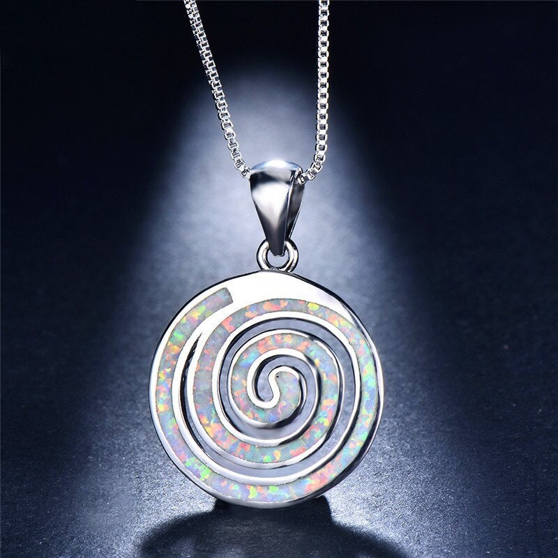 Spiral Koru White Fire Opal Necklace