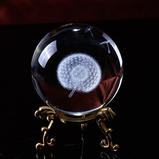 Dandelion Crystal Orb Paperweight