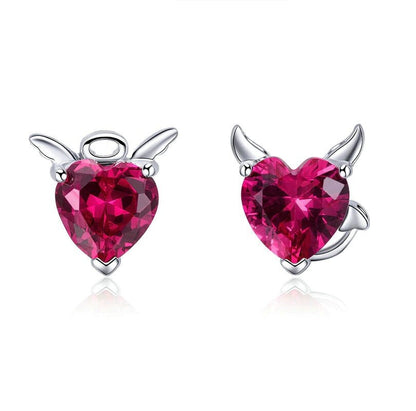 Angel & Devil Heart Studs in 925 Sterling Silver