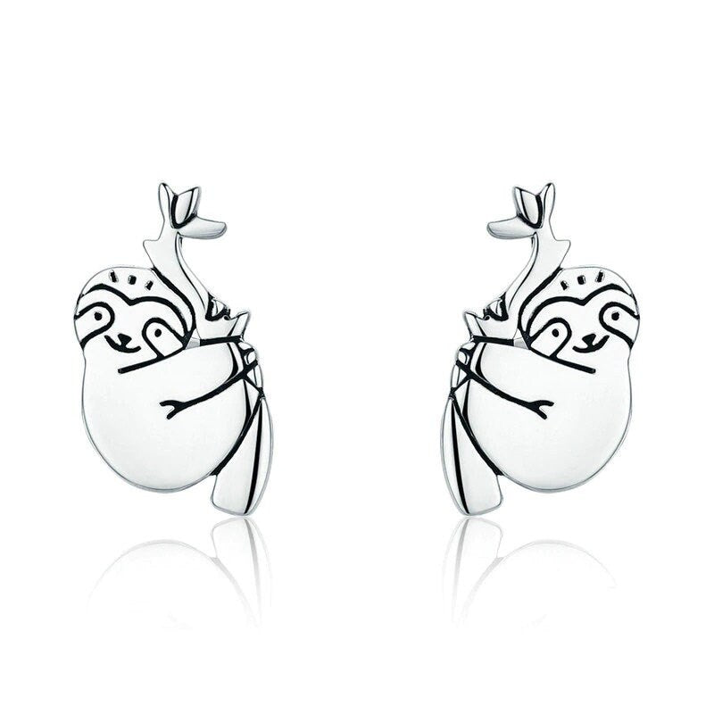 Boucles d'oreilles paresseux mignon en argent sterling 925