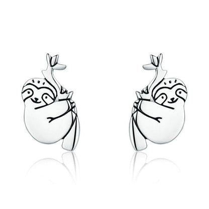 Boucles d'oreilles paresseux mignon en argent sterling 925