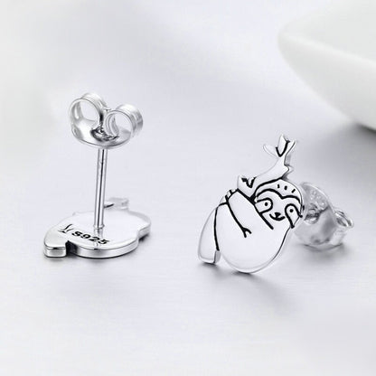 Boucles d'oreilles paresseux mignon en argent sterling 925