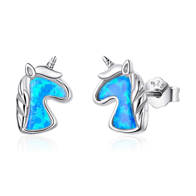 Opal Unicorn Earrings 925 Sterling Silver