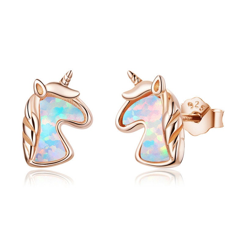 Opal Unicorn Earrings 925 Sterling Silver