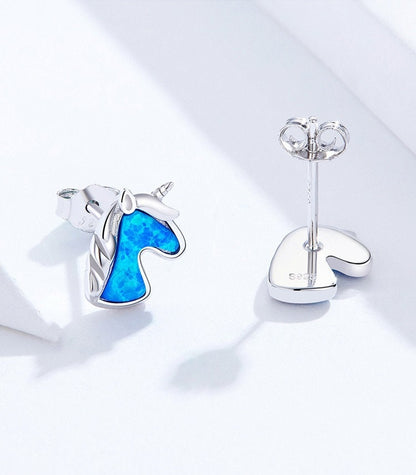 Opal Unicorn Earrings 925 Sterling Silver