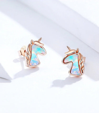 Opal Unicorn Earrings 925 Sterling Silver