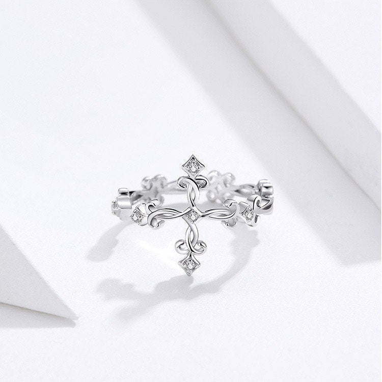 Bague Crucifix Filigrane en Argent Sterling 925