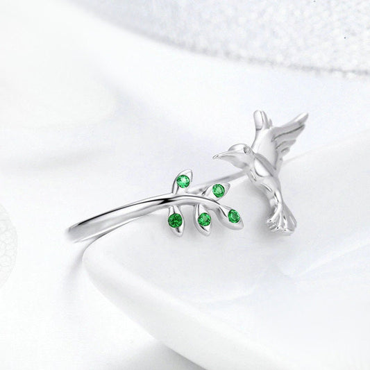 Hummingbird Leaf Ring 925 Sterling Silver