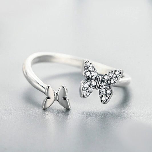 Bague en argent sterling 925 avec papillons volants