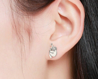 Boucles d'oreilles paresseux mignon en argent sterling 925