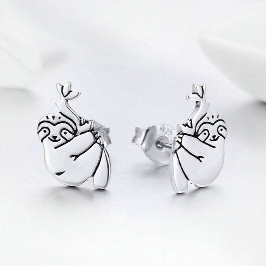 Boucles d'oreilles paresseux mignon en argent sterling 925