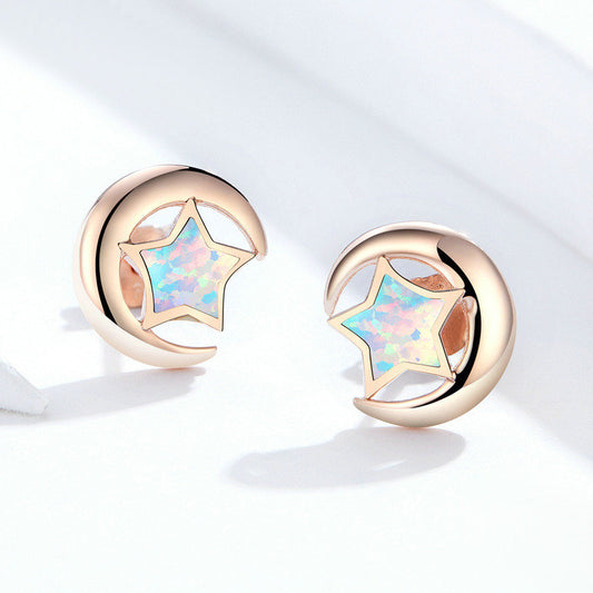 Rose Gold Opal Star & Moon Studs