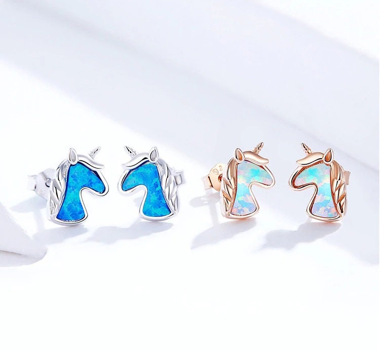 Opal Unicorn Earrings 925 Sterling Silver