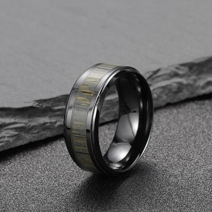 Bague en Zirconium Hypoallergénique en Bois de Bambou Noir