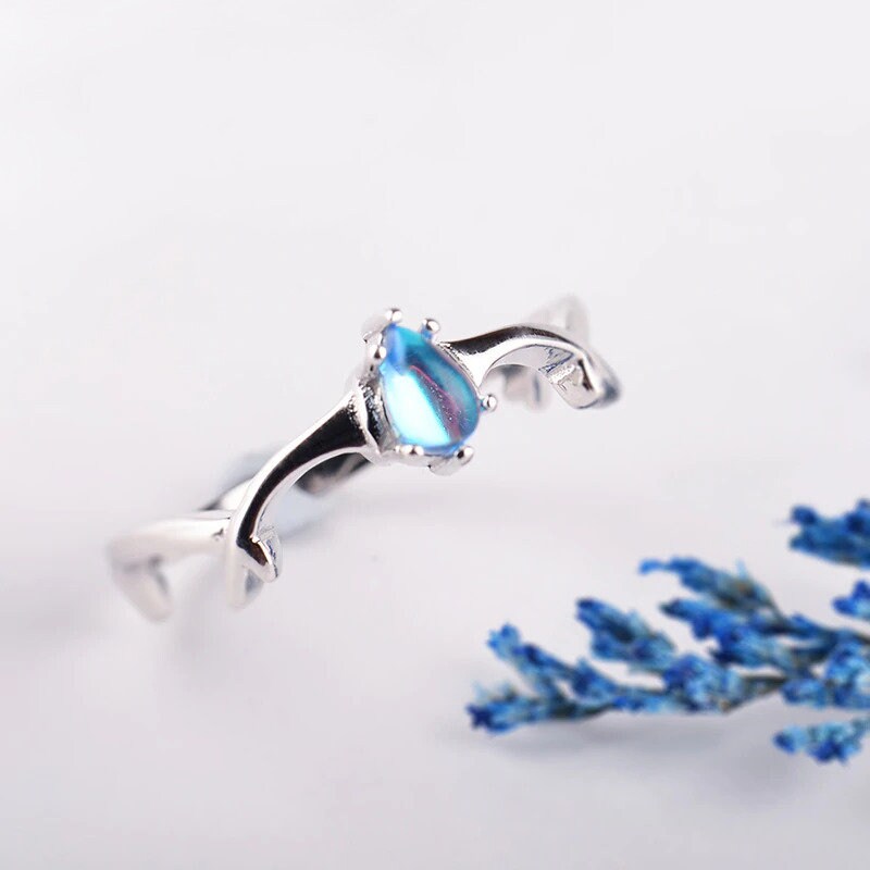 Aurora Blue Teardrop Ring in 925 Sterling Silver