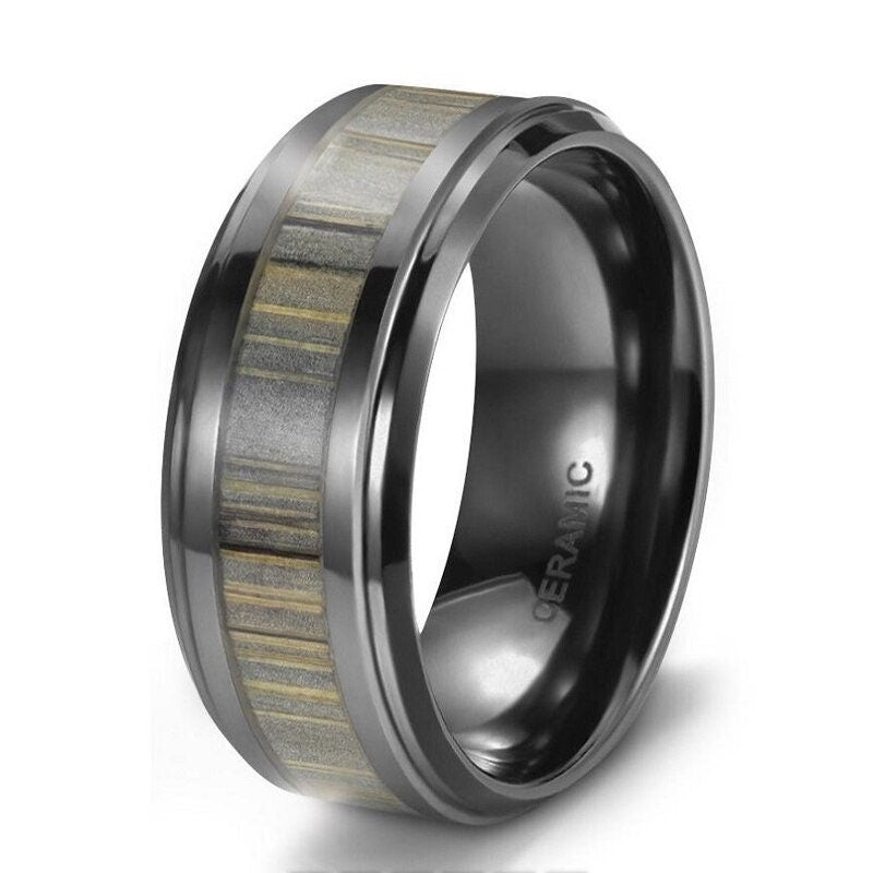 Bague en Zirconium Hypoallergénique en Bois de Bambou Noir