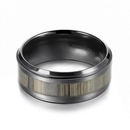 Bague en Zirconium Hypoallergénique en Bois de Bambou Noir