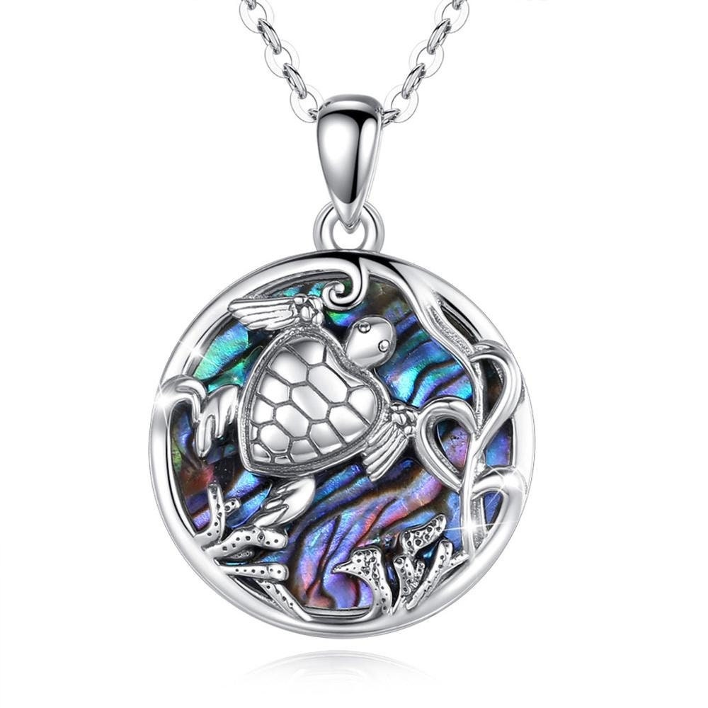 Pendentif coquille de Paua arc-en-ciel tortue de mer en argent sterling 925