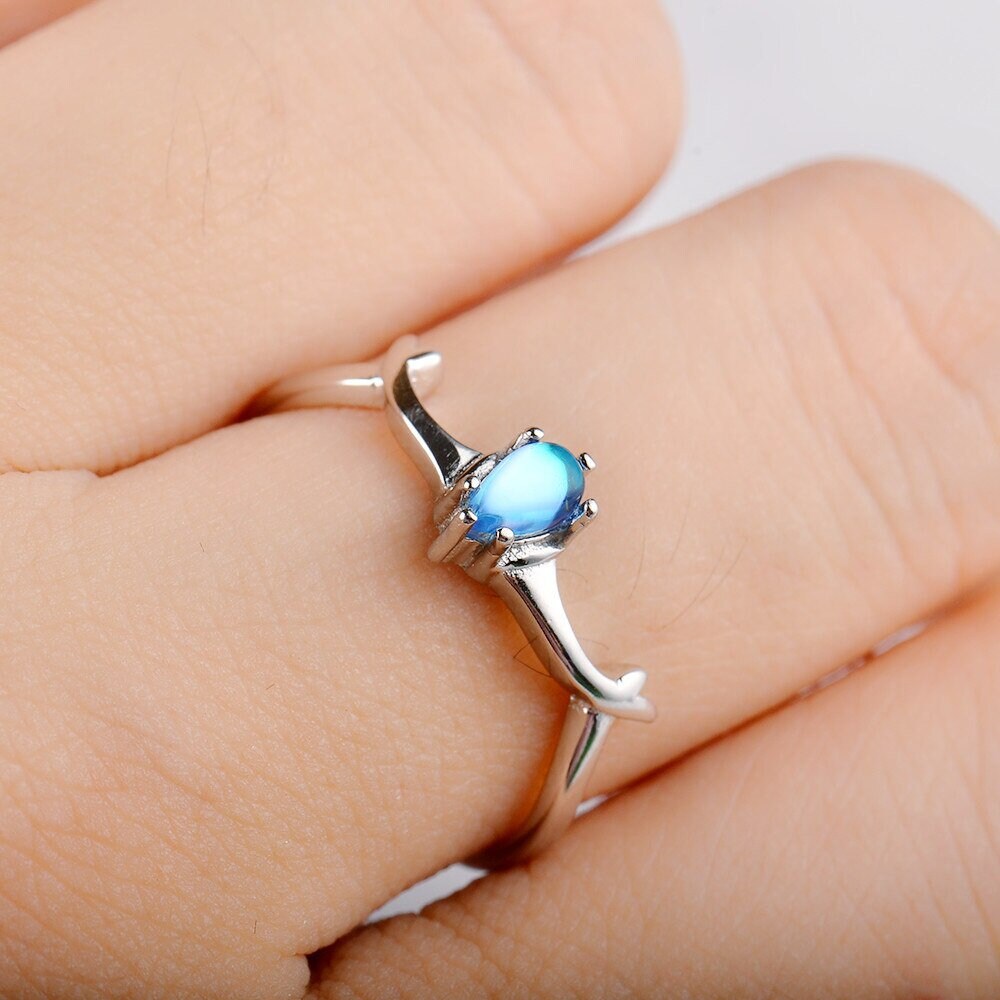 Aurora Blue Teardrop Ring in 925 Sterling Silver