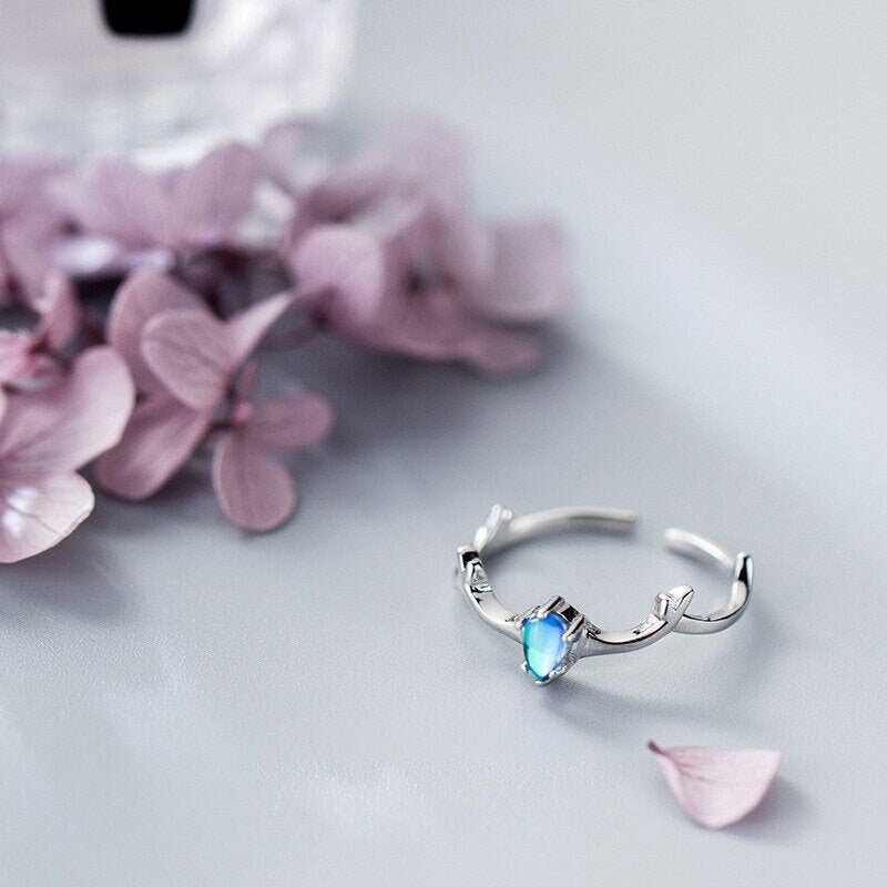 Aurora Blue Teardrop Ring in 925 Sterling Silver