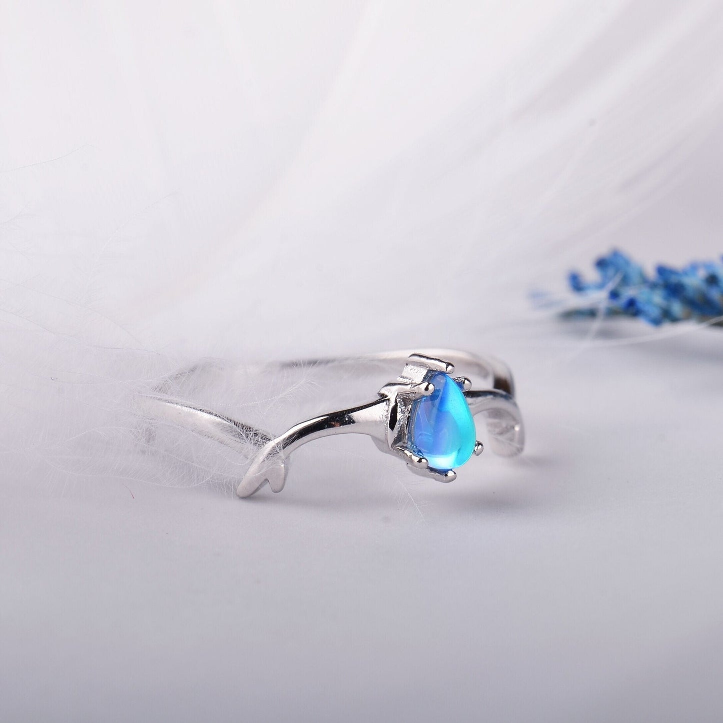 Bague en forme de larme bleue Aurora en argent sterling 925