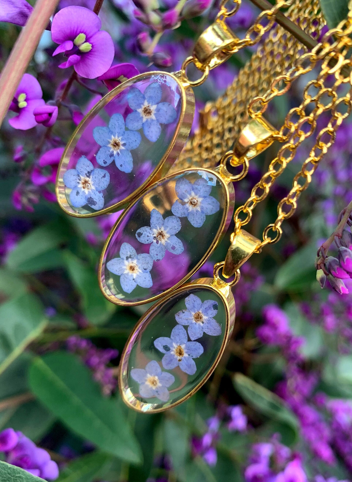 Collier de fleurs en or myosotis