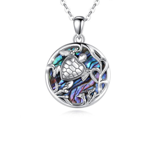 Pendentif coquille de Paua arc-en-ciel tortue de mer en argent sterling 925