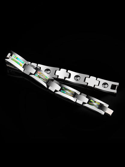 Herrenarmband aus Wolfram mit Abalone-Muschel-Inlay