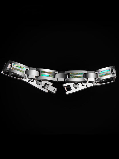 Herrenarmband aus Wolfram mit Abalone-Muschel-Inlay