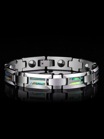 Herrenarmband aus Wolfram mit Abalone-Muschel-Inlay