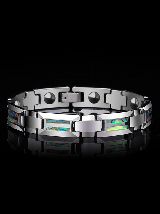 Herrenarmband aus Wolfram mit Abalone-Muschel-Inlay