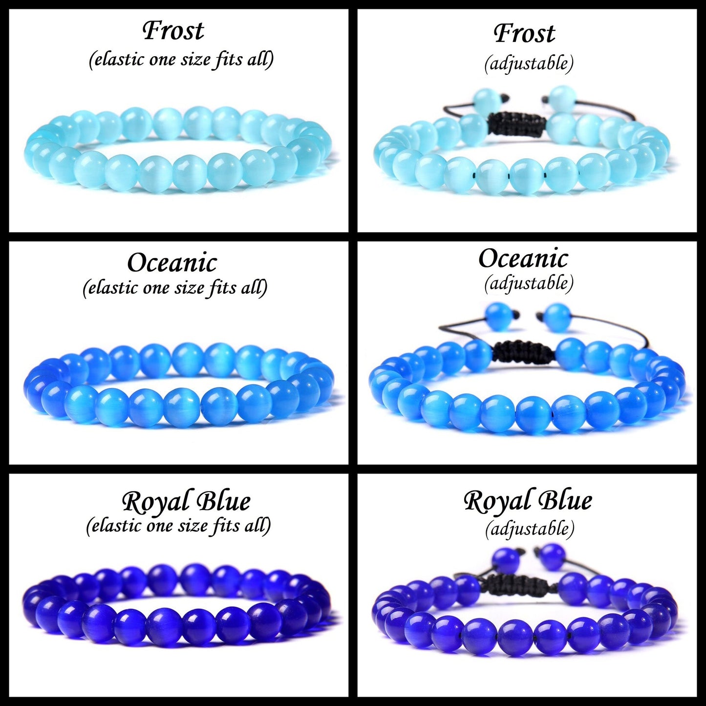 Bracelet œil de chat en cristal bleu glace